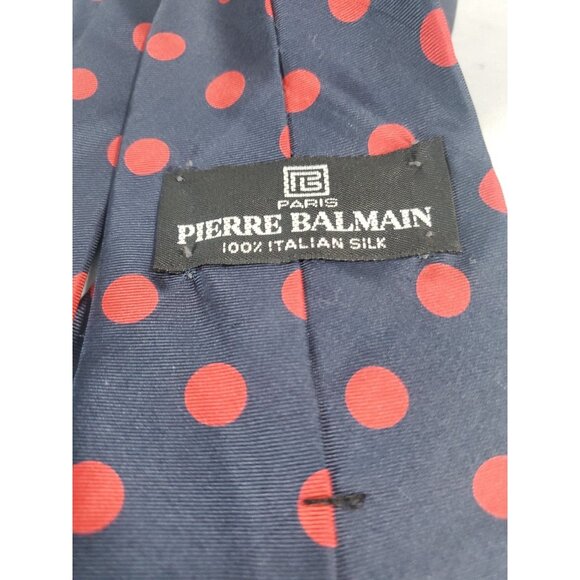PIERRE BALMAIN Paris Luxury Men's 100% Italian Silk Tie Blue Red Dots - Picture 4 of 9